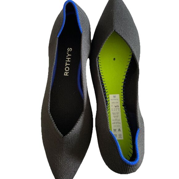 New Rothy’s Women’s The Point Flats In Black Solid Size 9W - Picture 4 of 5